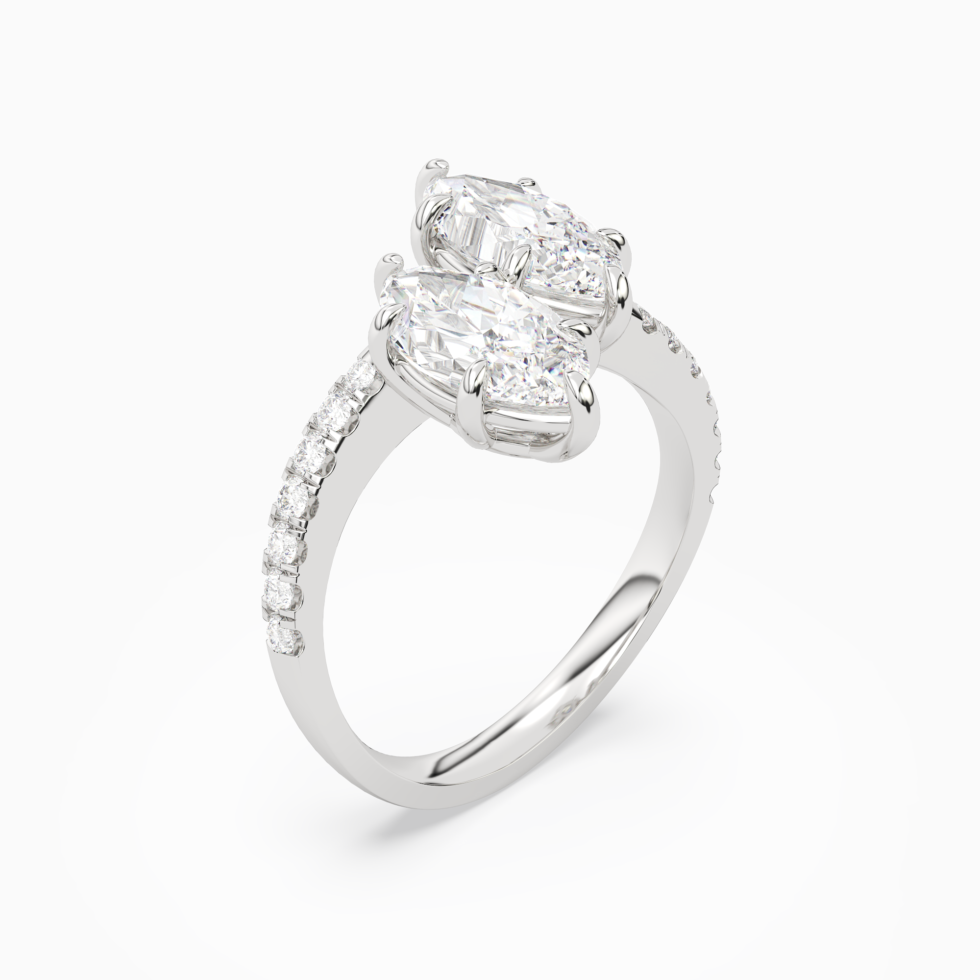 Marquise & Marquise Parallel Pavé Toi Et Moi in Platinum angled