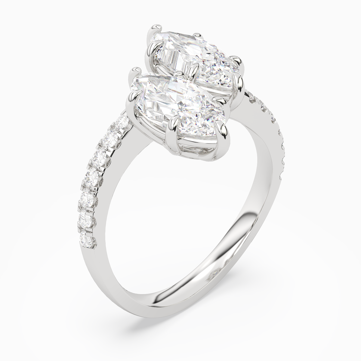 Marquise & Marquise Parallel Pavé Toi Et Moi in Platinum angled