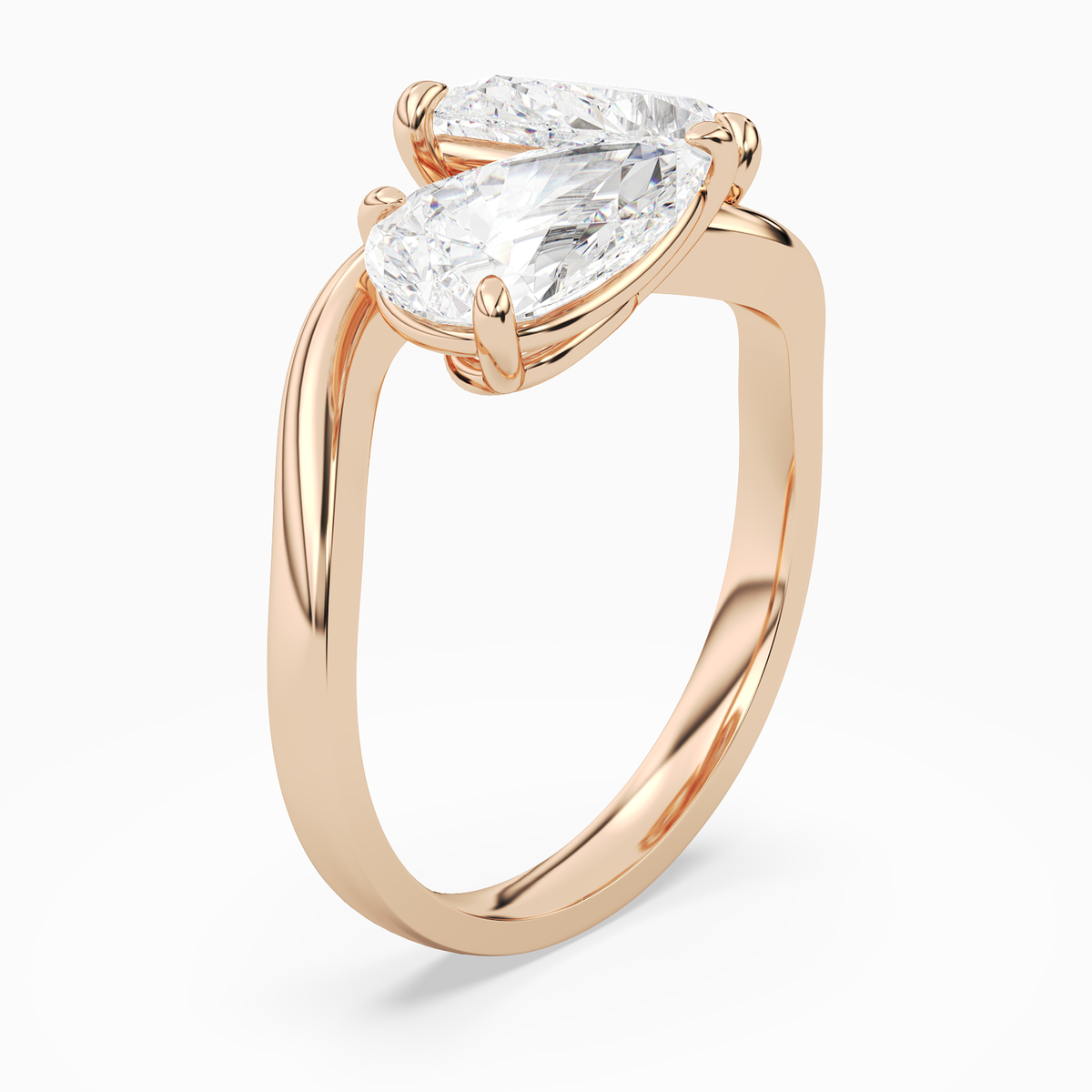 Pear & Pear Crossover Toi Et Moi Plain in 14K Rose Gold angled