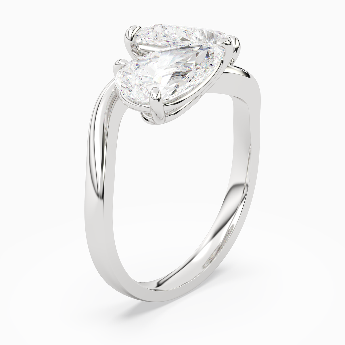 Pear & Pear Crossover Toi Et Moi Plain in 14K White Gold angled