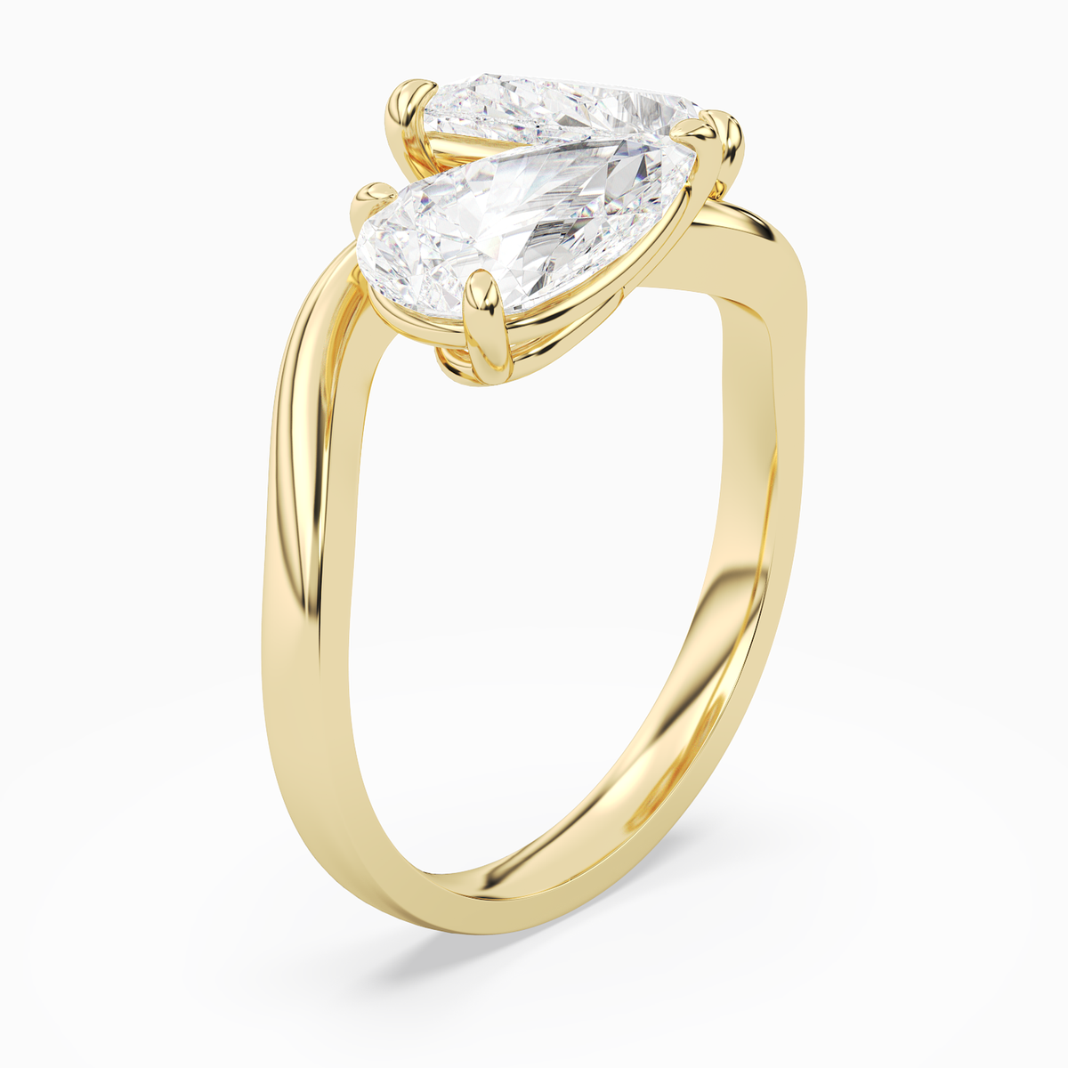 Pear & Pear Crossover Toi Et Moi Plain in 18K Yellow Gold angled