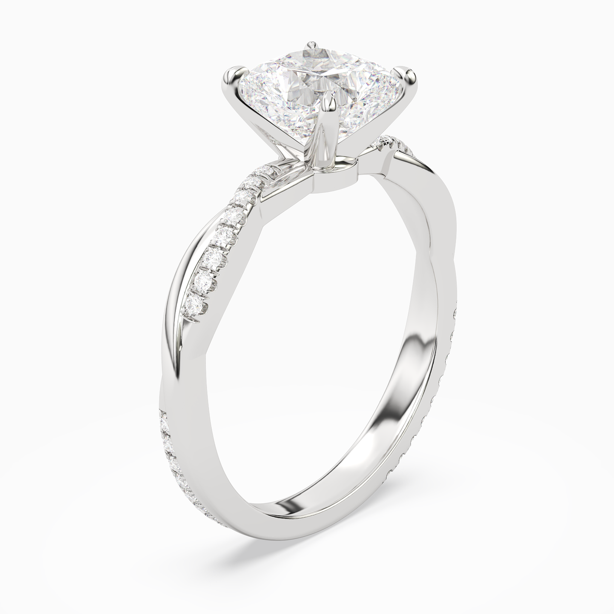 Cushion Twisted Vine Accented in 14K White Gold angled