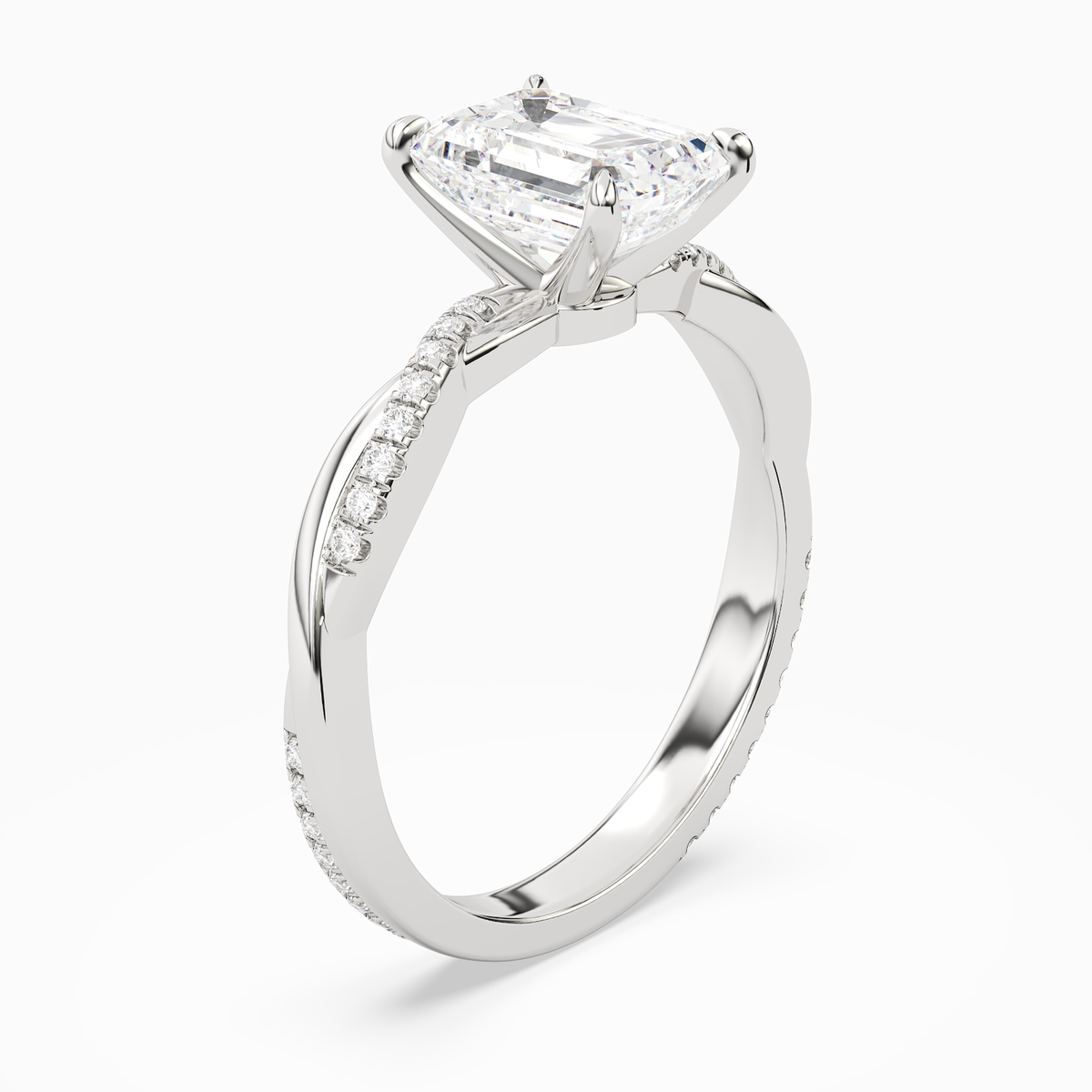 Emerald Twisted Vine Accented in 14K White Gold angled