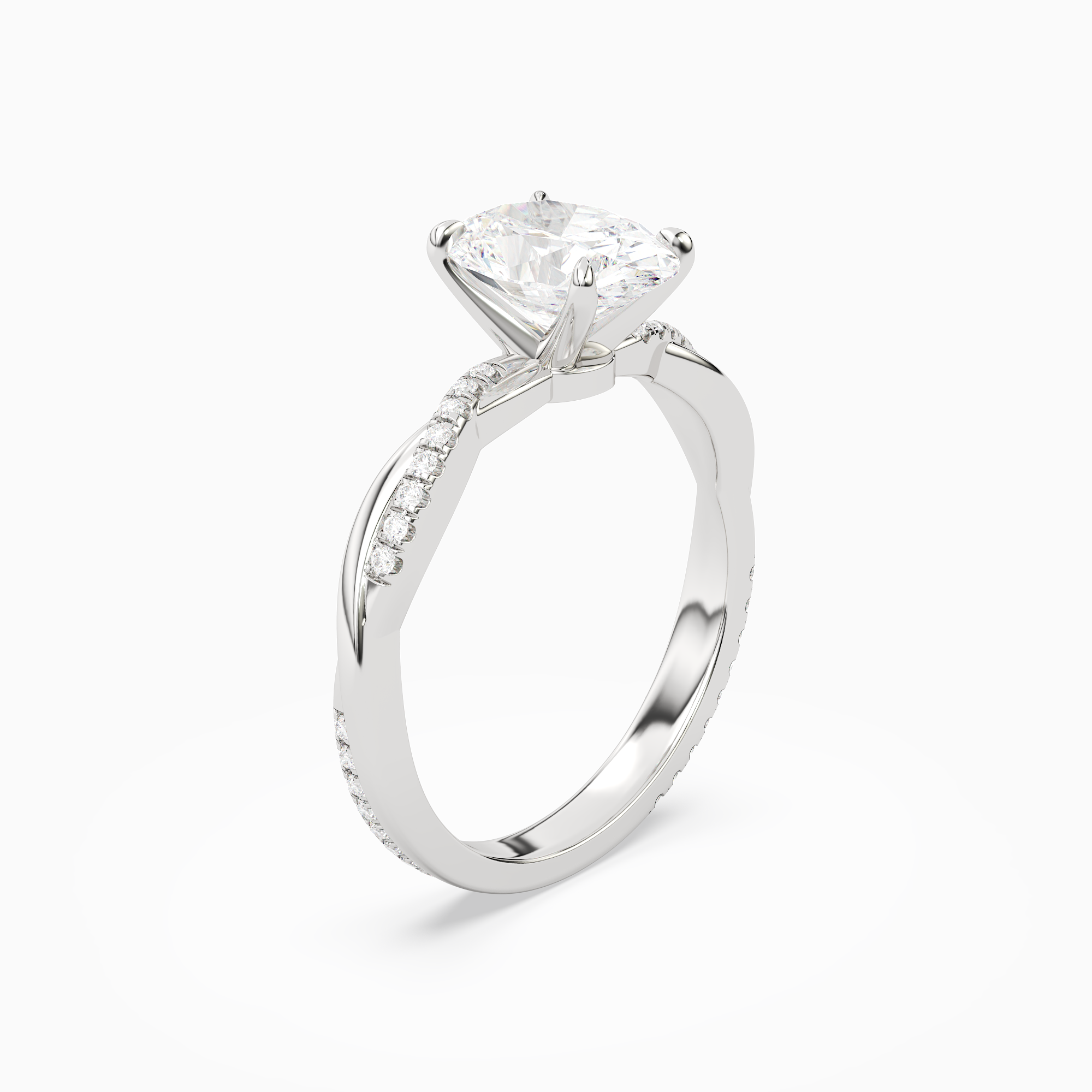 Oval Twisted Vine Accented in 18K White Gold angled