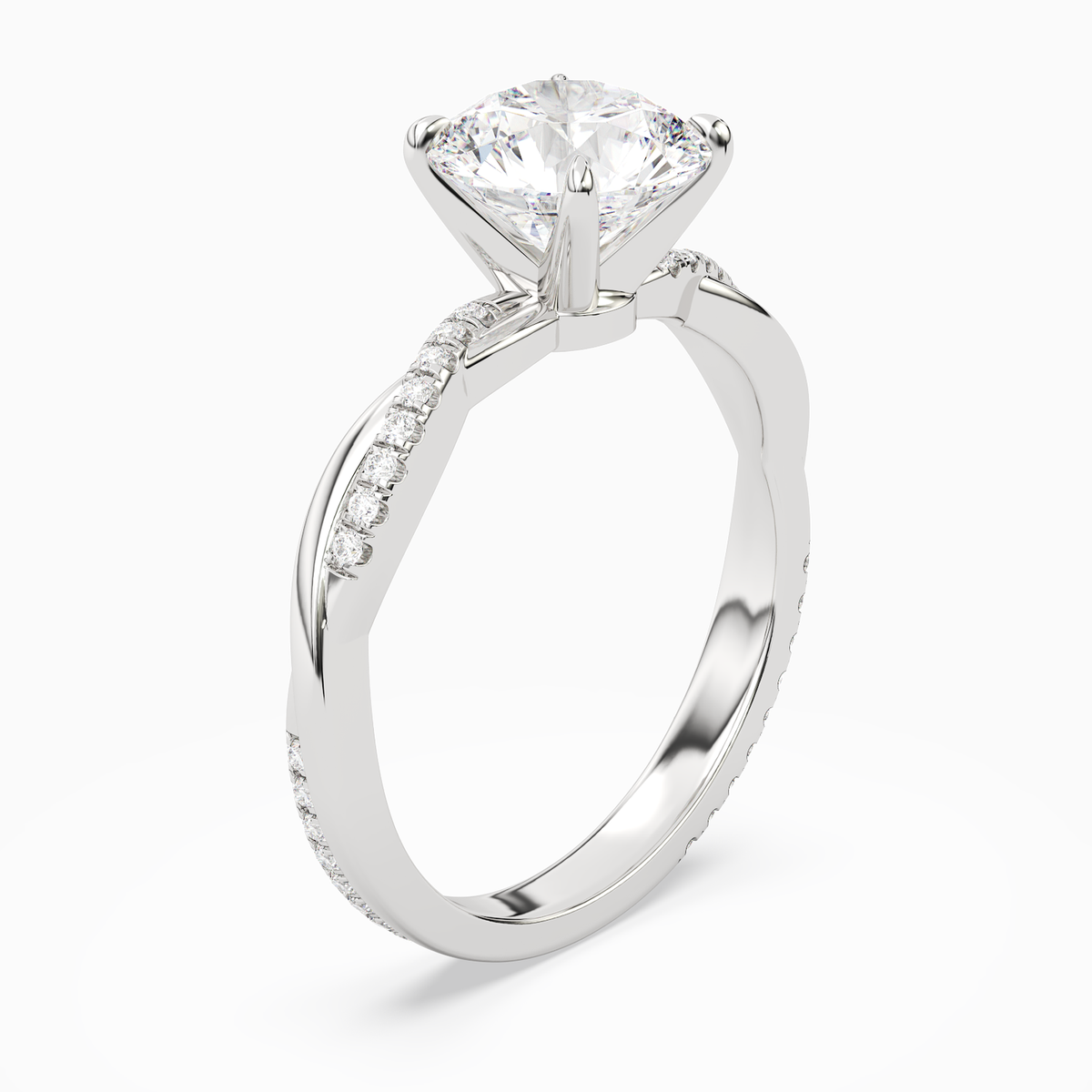 Round Twisted Vine Accented in 14K White Gold angled