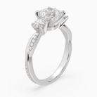 Cushion Twisted Vine Three Stone in Platinum angled