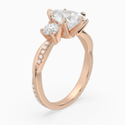 Pear Twisted Vine Three Stone in 14K Rose Gold angled