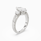 Marquise Engraved Vintage Three Stone in 14K White Gold angled