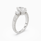 Pear Engraved Vintage Three Stone in 14K White Gold angled