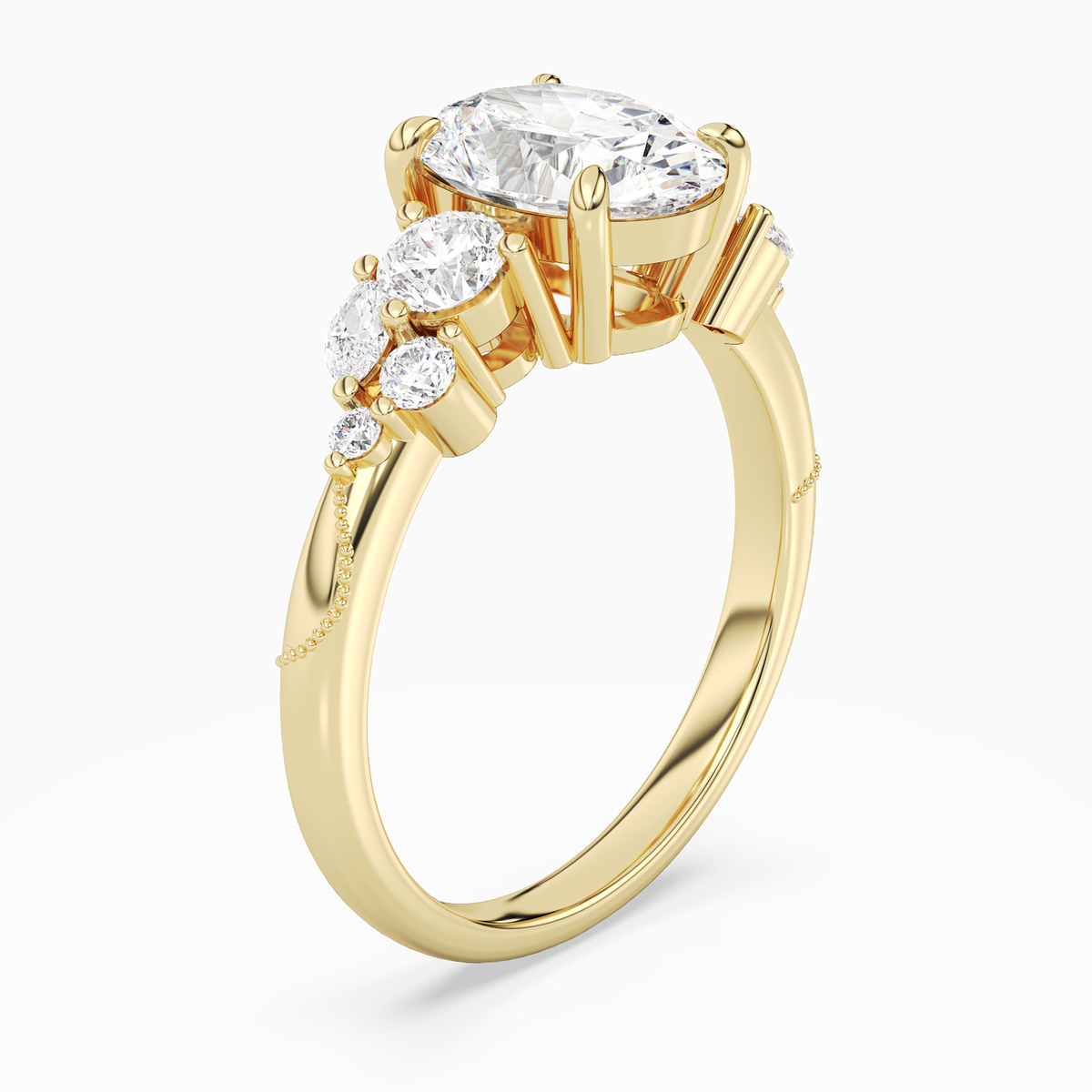 Oval Composite Three Stone Ring in 14K Yellow Gold angled
