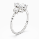 Pear Classic Round Three Stone Large Sides in 14K White Gold angled