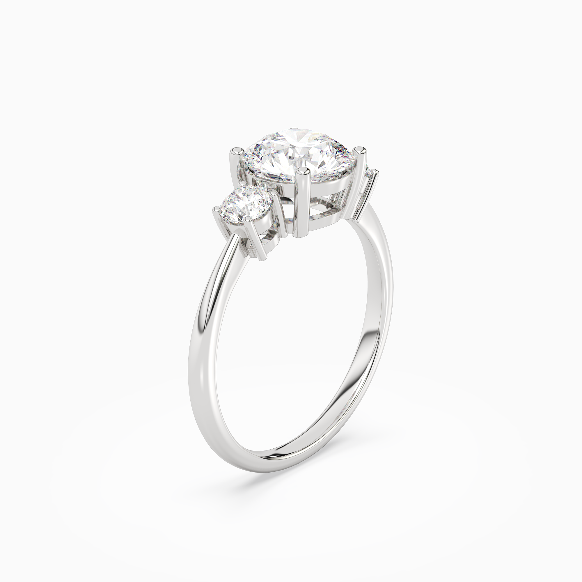 Round Classic Round Three Stone Large Sides in Platinum angled