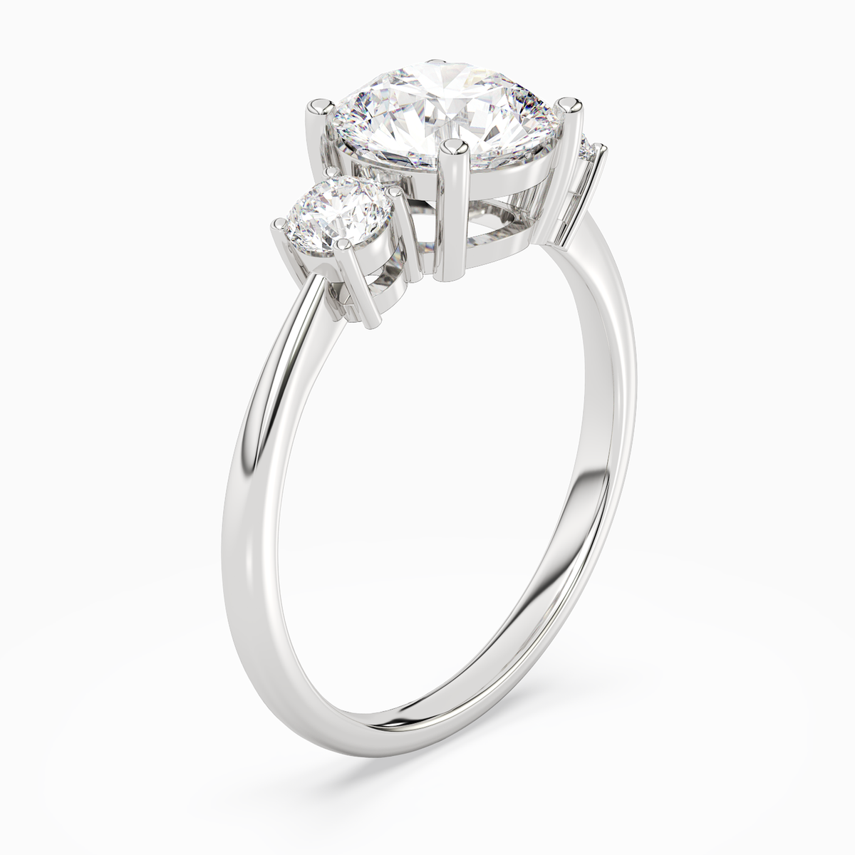 Round Classic Round Three Stone Large Sides in Platinum angled