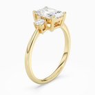 Radiant Classic Round Three Stone Small Sides in 14K Yellow Gold angled