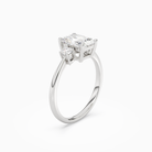 Radiant Classic Round Three Stone Small Sides in Platinum angled