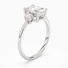 Radiant Classic Round Three Stone Small Sides in Platinum angled
