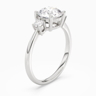 Round Classic Round Three Stone Small Sides in 14K White Gold angled