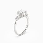 Cushion Kite Side Three Stone Large Sides in 14K White Gold angled
