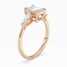 Emerald Kite Side Three Stone Large Sides in 14K Rose Gold angled