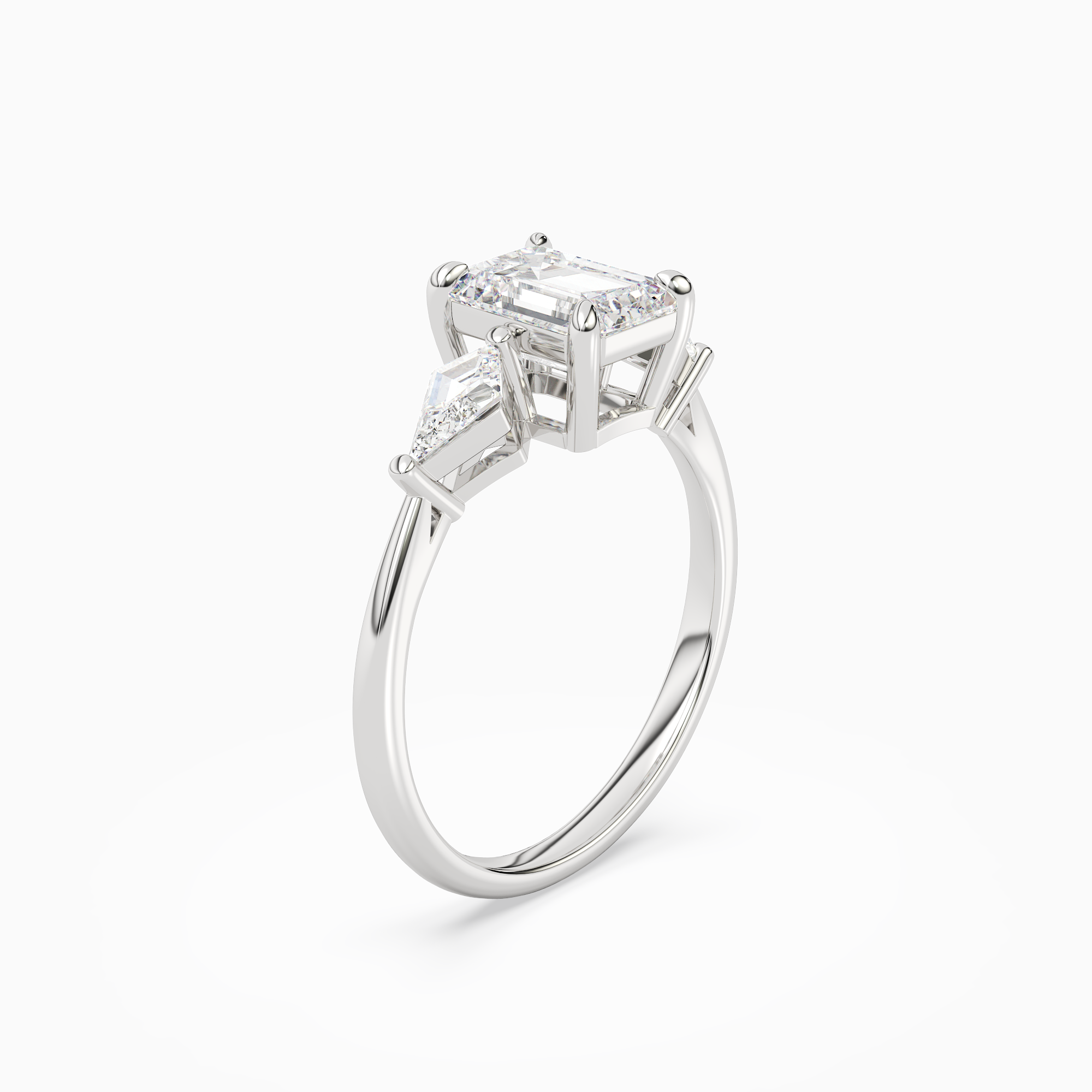 Emerald Kite Side Three Stone Large Sides in Platinum angled