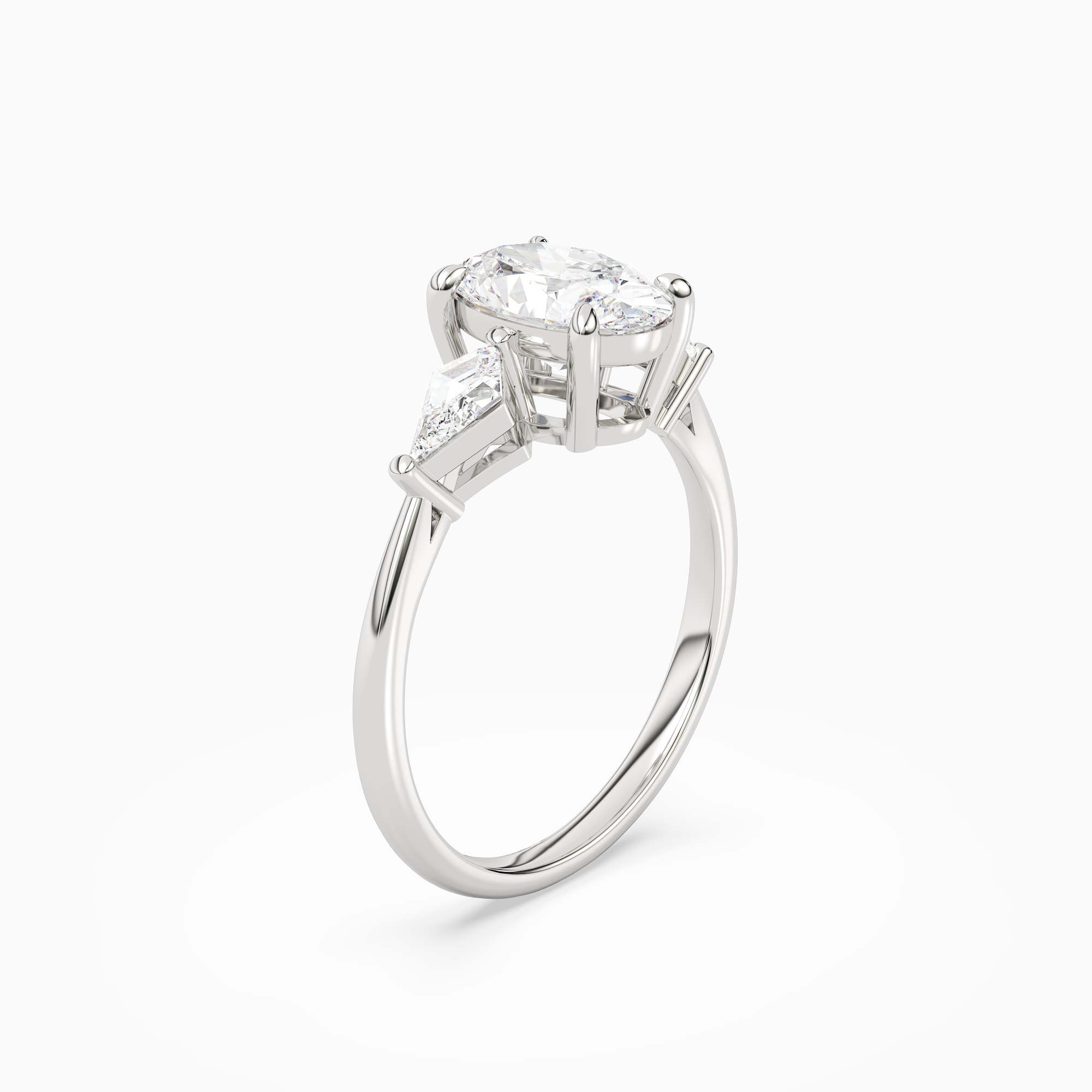 Oval Kite Side Three Stone Large Sides in Platinum angled