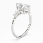 Pear Kite Side Three Stone Large Sides in 18K White Gold angled