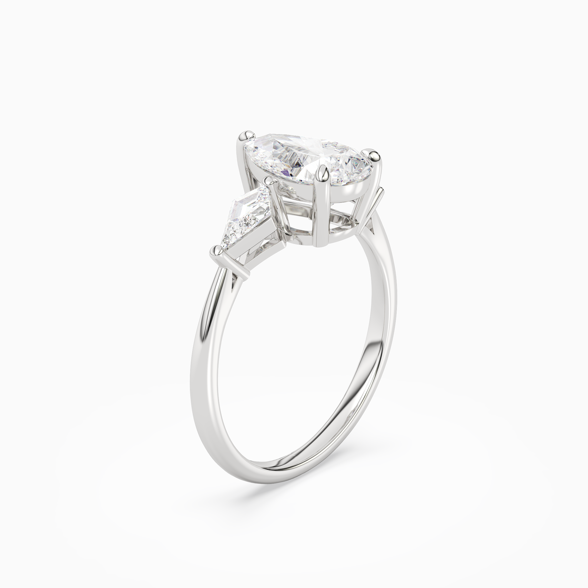 Pear Kite Side Three Stone Large Sides in Platinum angled