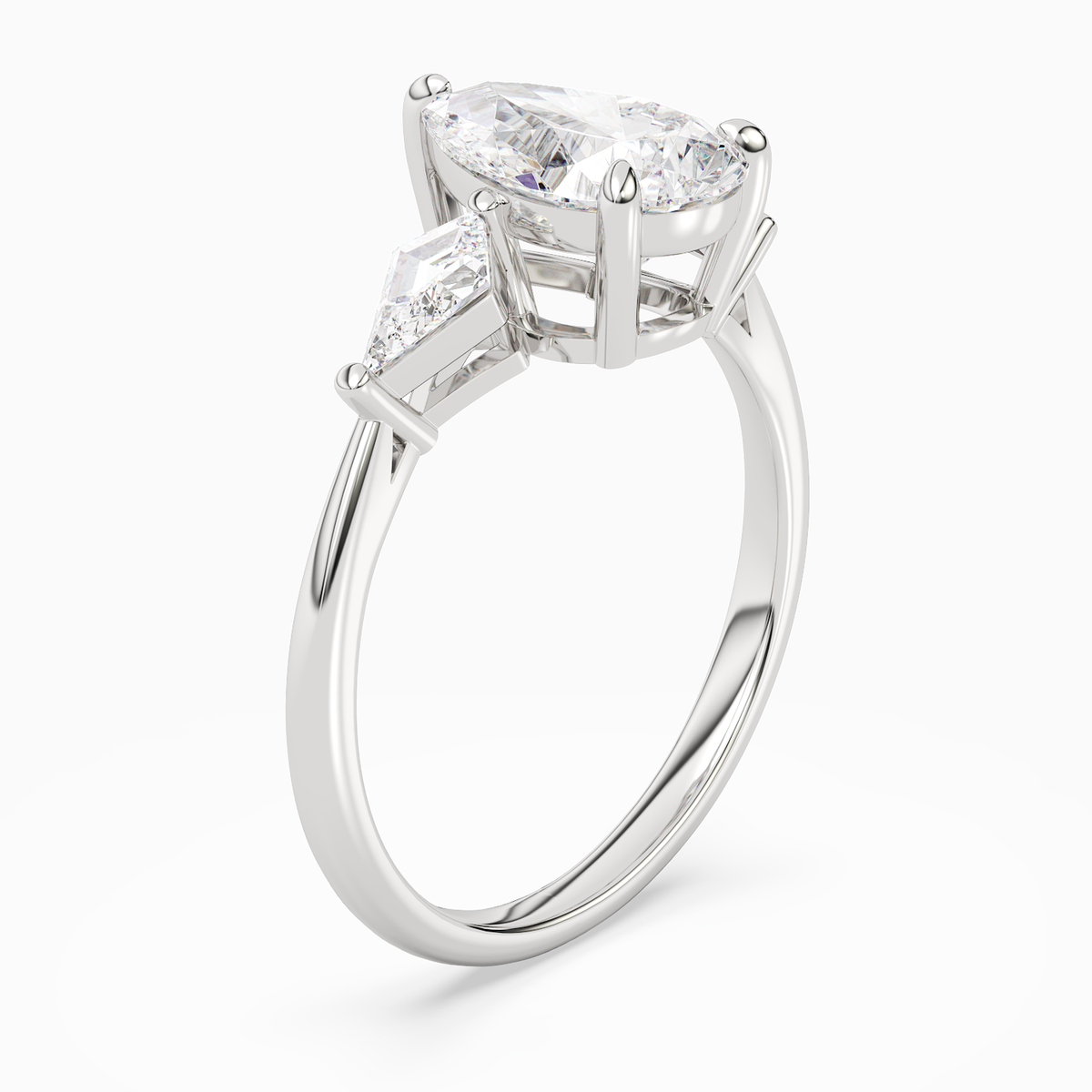 Pear Kite Side Three Stone Large Sides in Platinum angled