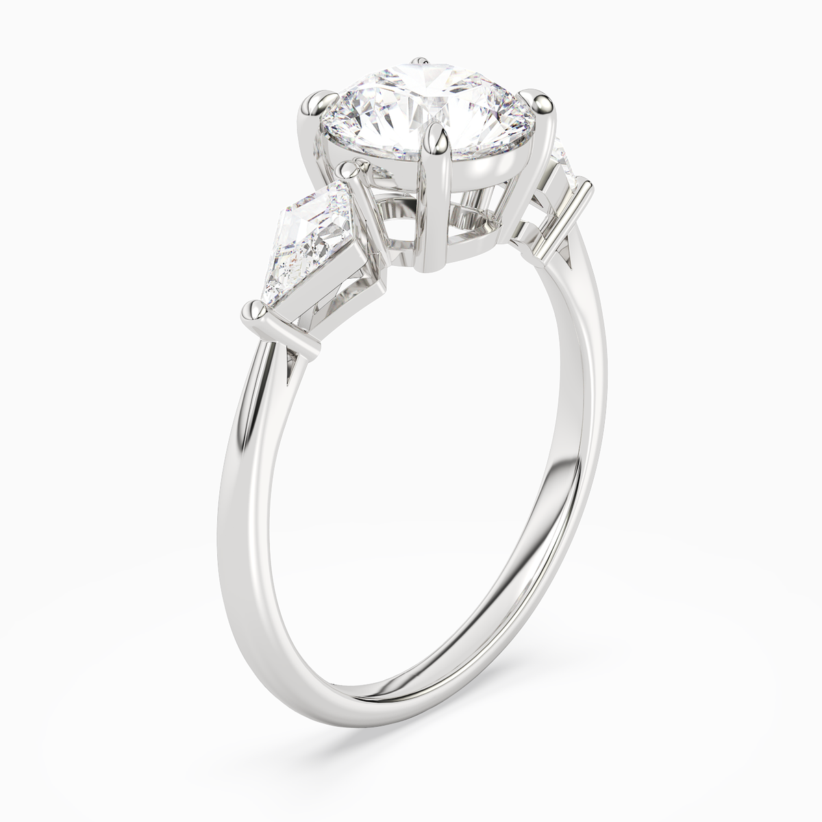 Round Kite Side Three Stone Large Sides in Platinum angled