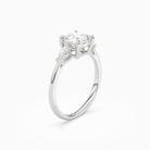 Cushion Kite Side Three Stone Small Sides in 18K White Gold angled