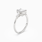 Emerald Kite Side Three Stone Small Sides in 14K White Gold angled