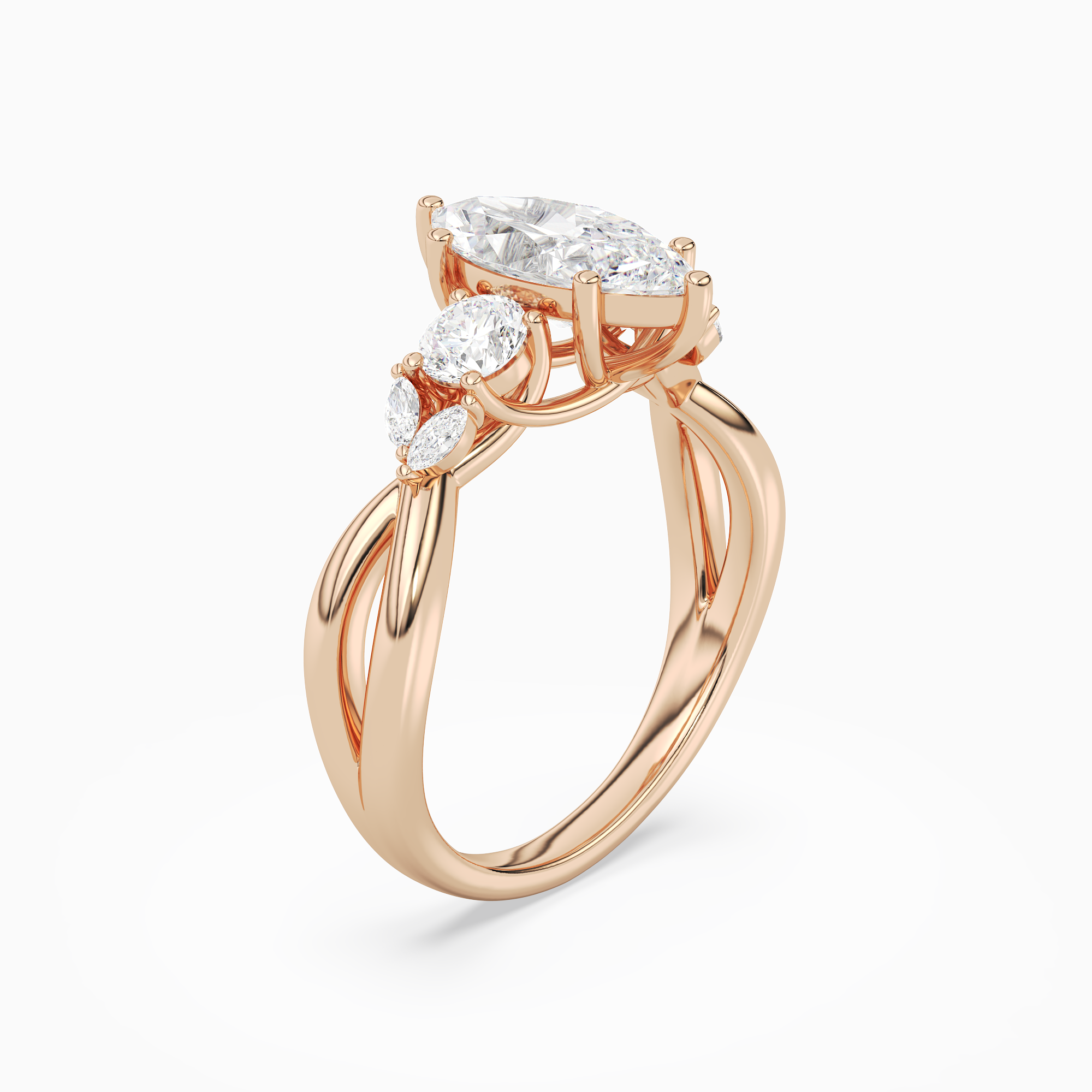 Marquise Willow Composite Three Stone in 14K Rose Gold angled