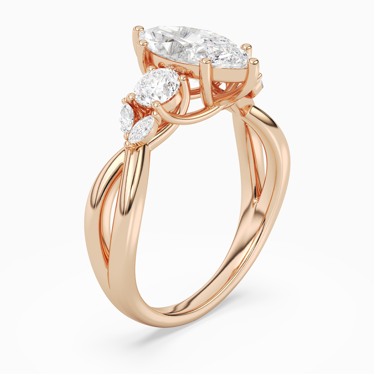 Marquise Willow Composite Three Stone in 14K Rose Gold angled