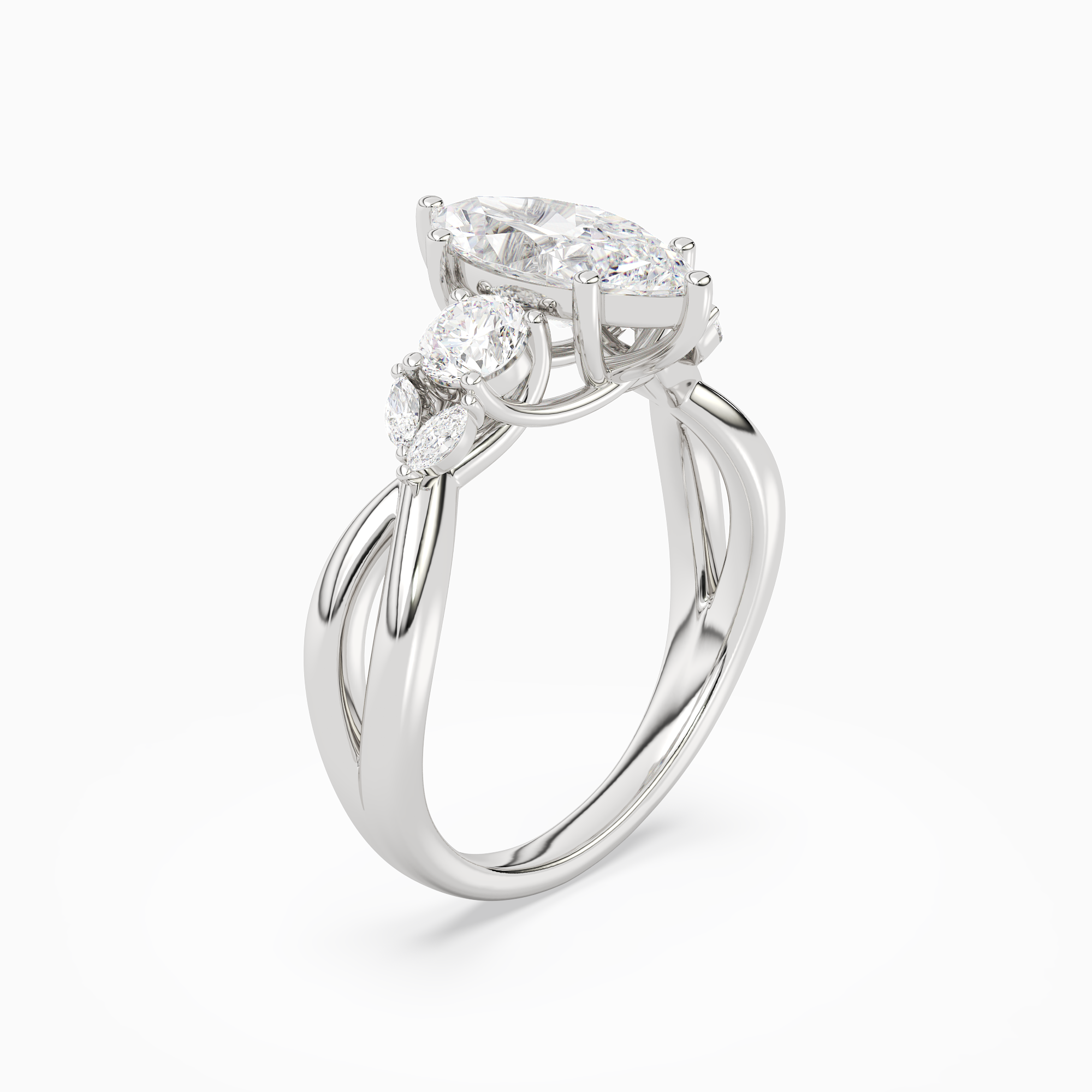 Marquise Willow Composite Three Stone in 14K White Gold angled