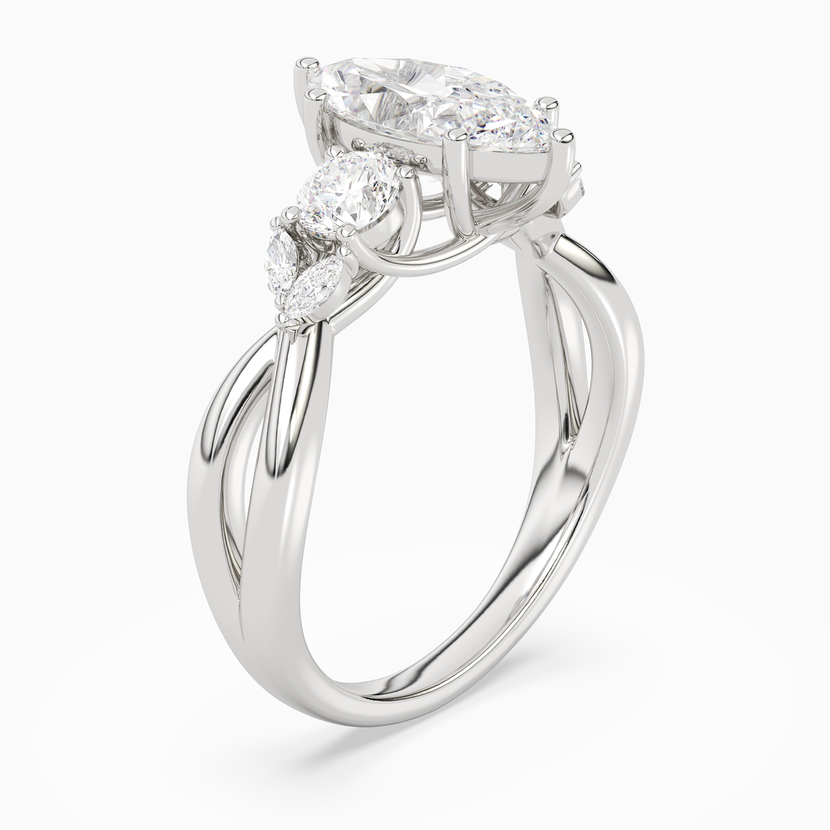 Marquise Willow Composite Three Stone in 14K White Gold angled
