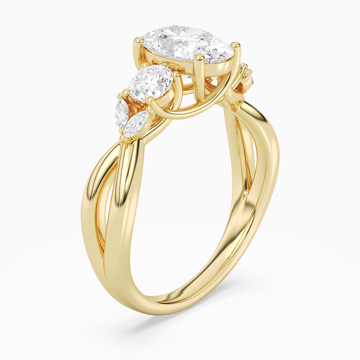 Oval Willow Composite Three Stone in 14K Yellow Gold angled