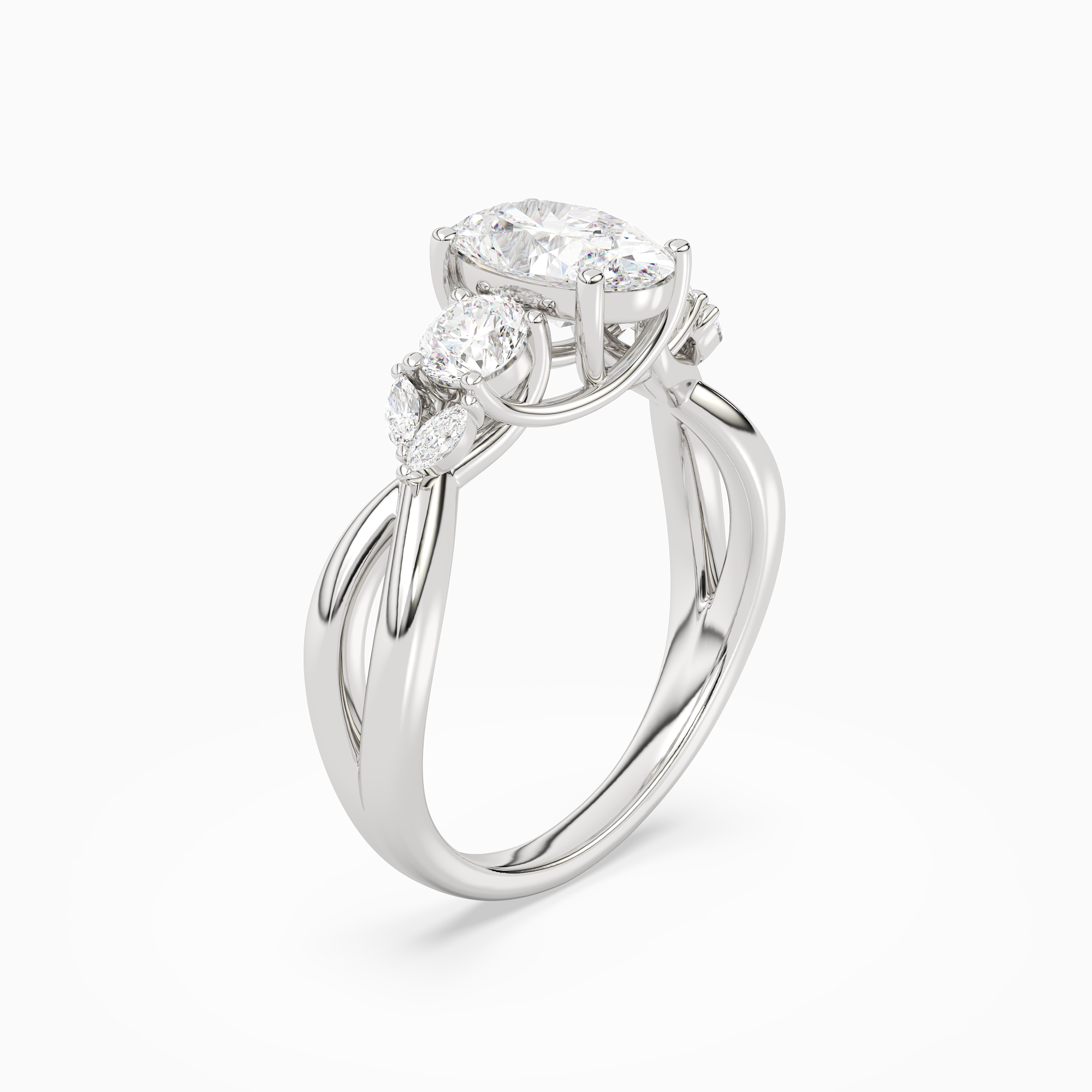 Oval Willow Composite Three Stone in 18K White Gold angled
