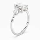 Emerald Classic Three Stone in 14K White Gold angled