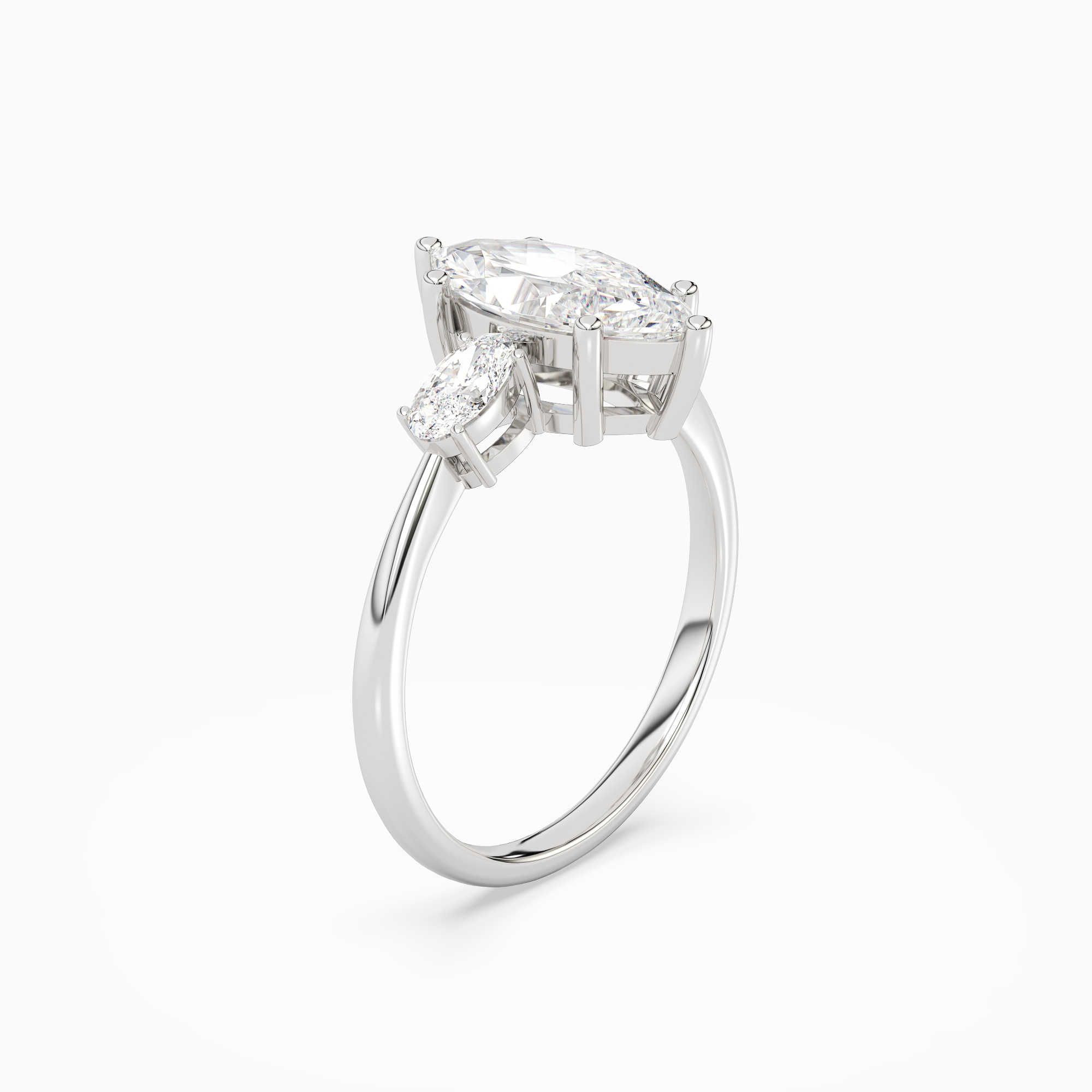 Marquise Classic Three Stone in 18K White Gold angled