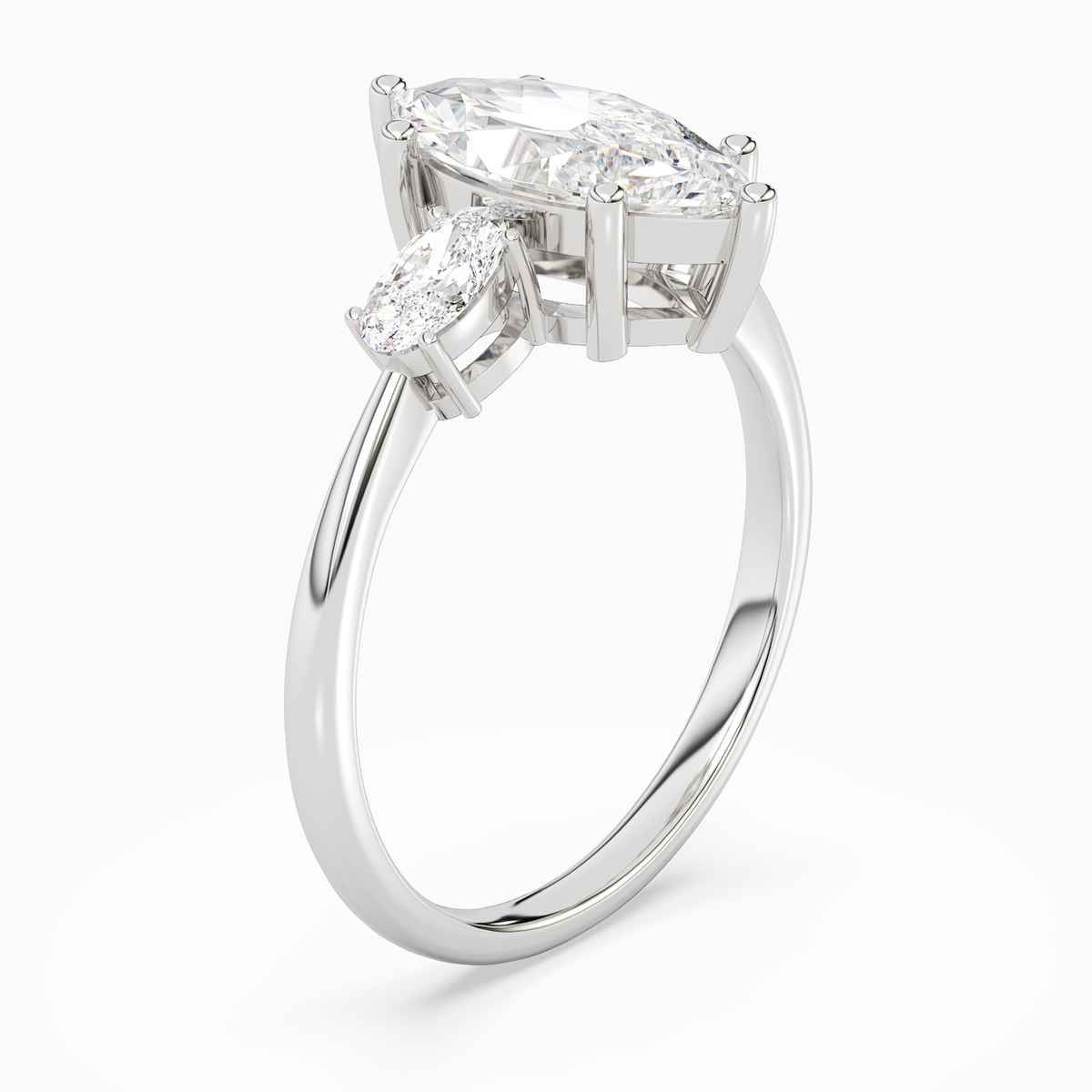 Marquise Classic Three Stone in 18K White Gold angled