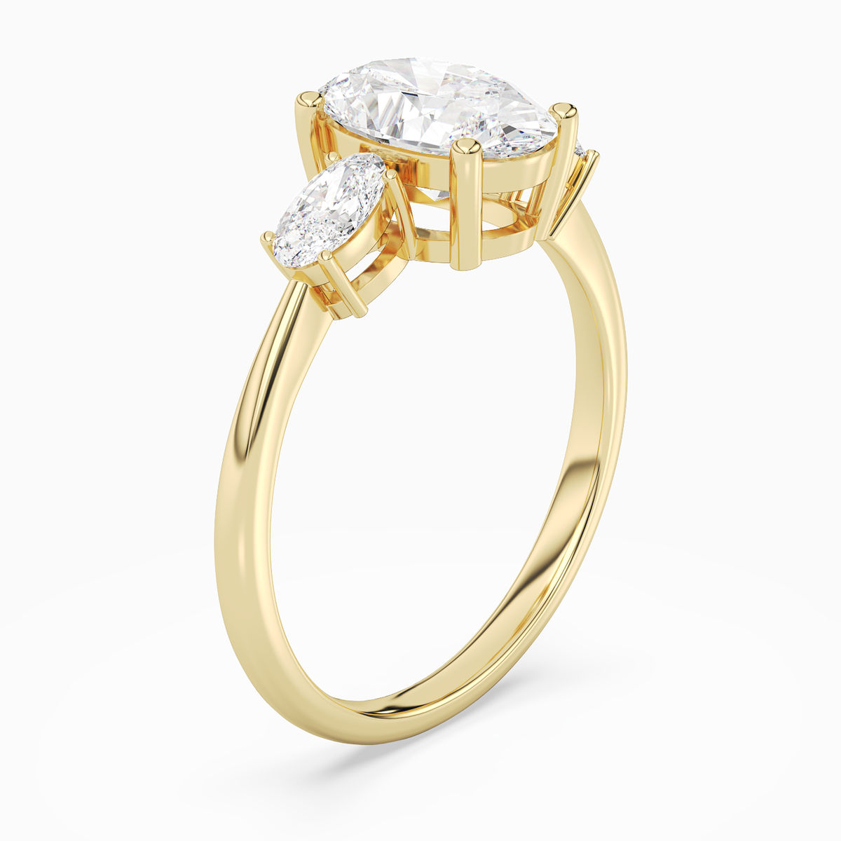 Oval Classic Three Stone in 14K Yellow Gold angled