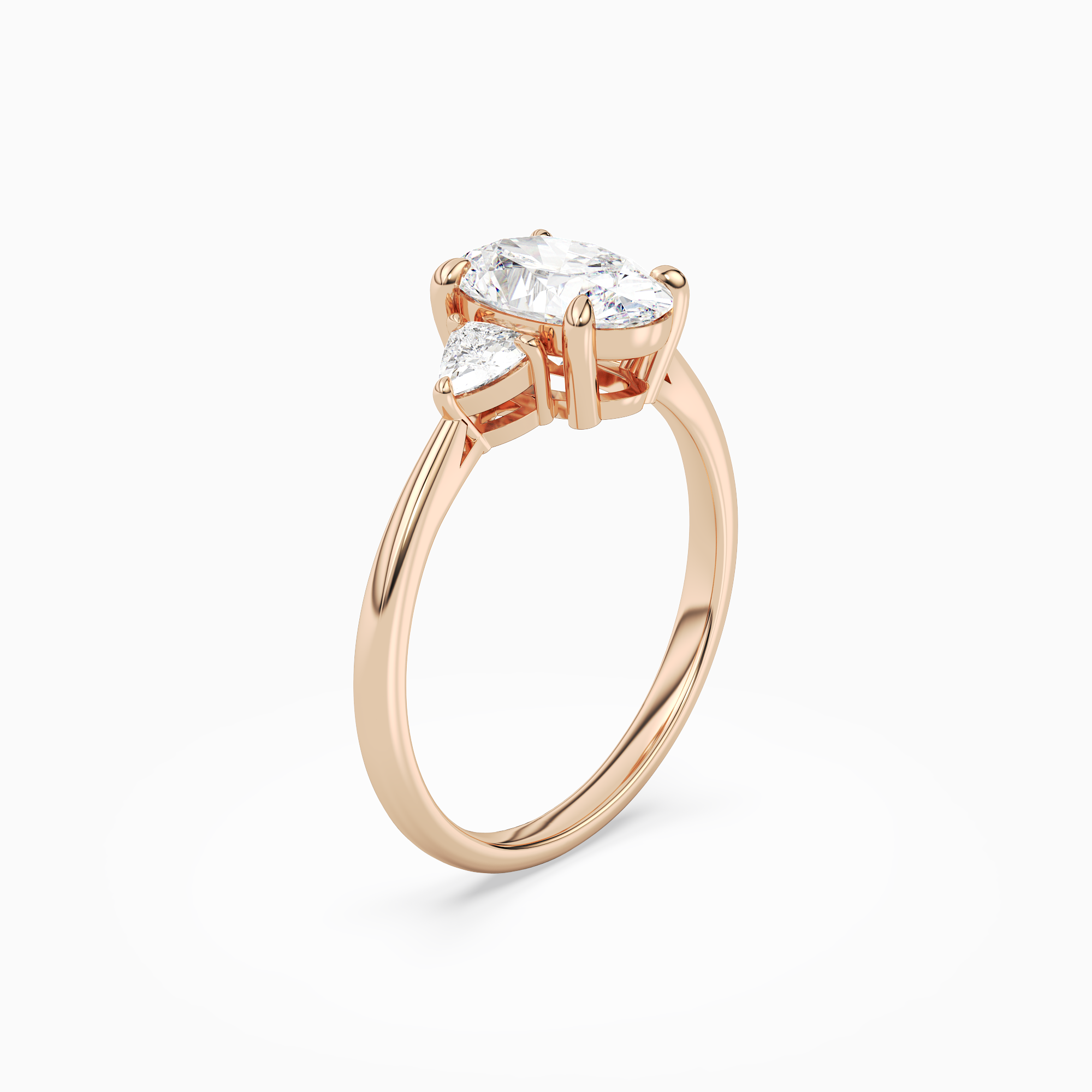 Oval Trillion Three Stone Large Sides in 14K Rose Gold angled