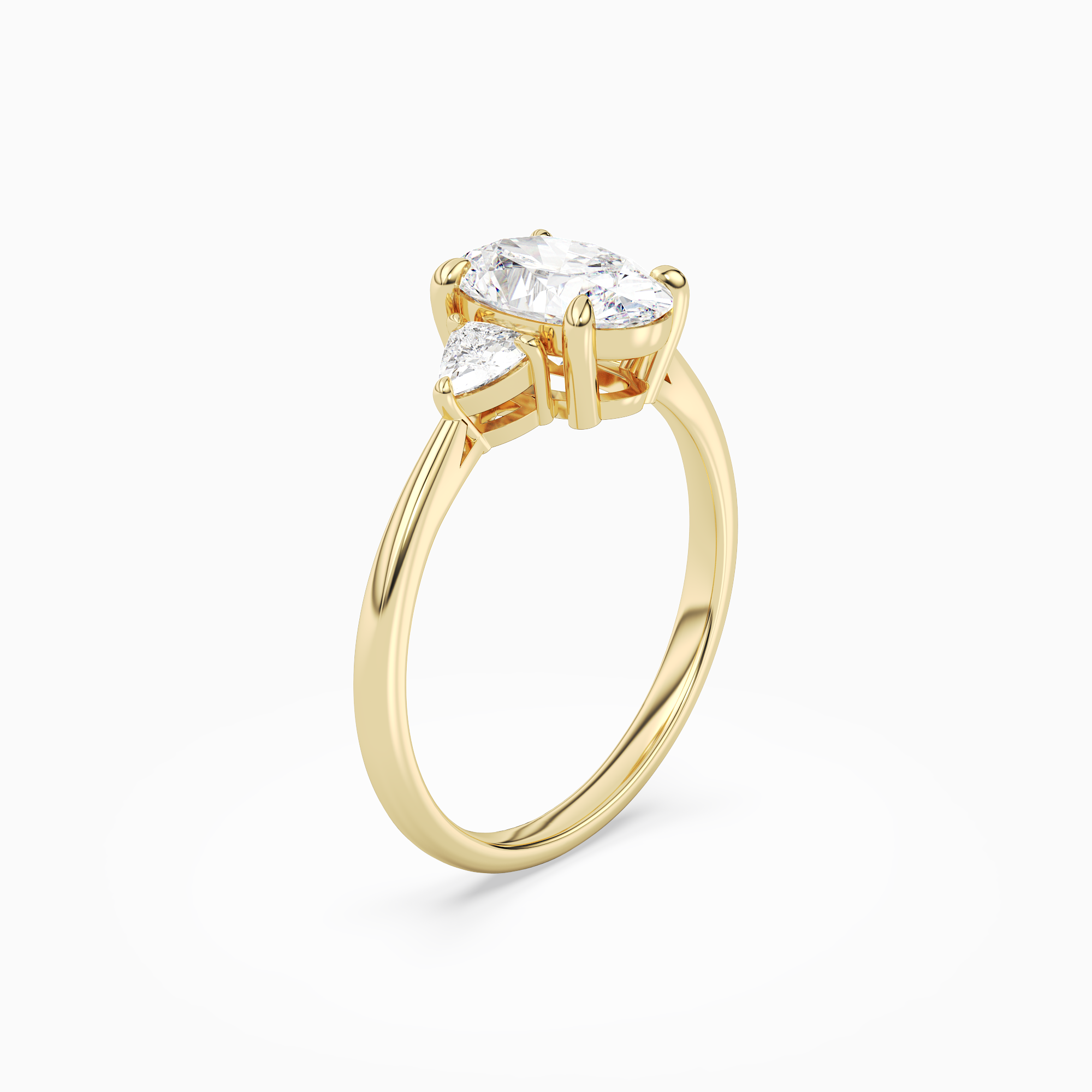 Oval Trillion Three Stone Large Sides in 14K Yellow Gold angled
