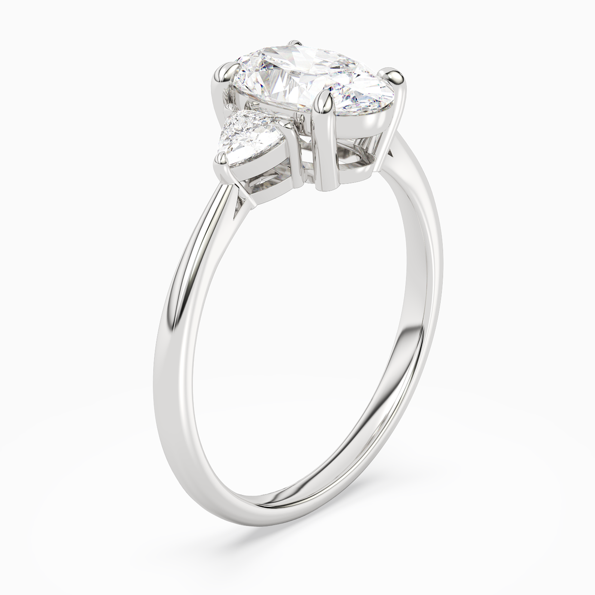 Oval Trillion Three Stone Large Sides in Platinum angled