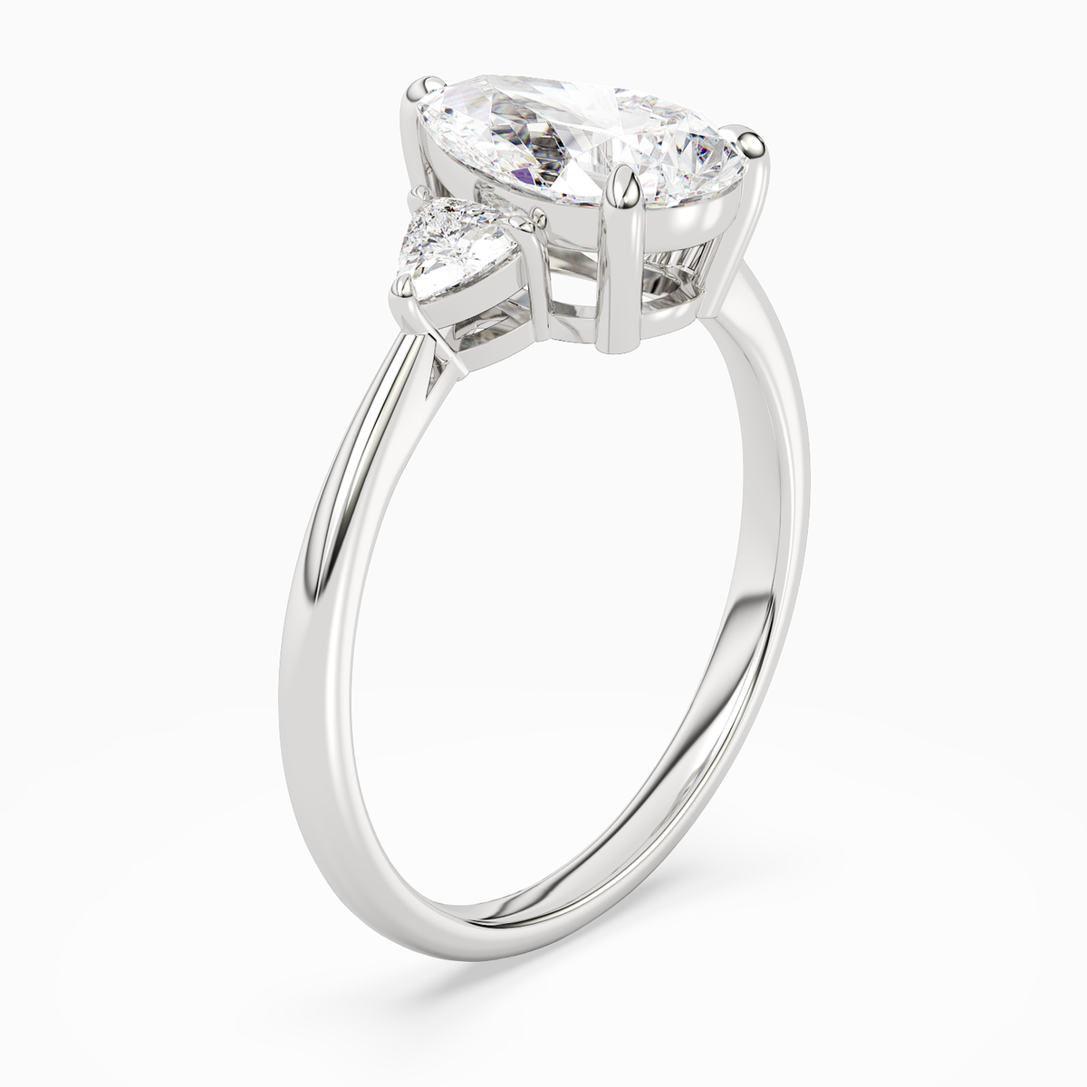 Pear Trillion Three Stone Large Sides in 14K White Gold angled
