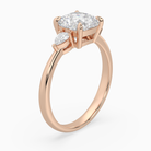 Cushion Pear Side Three Stone Classic in 14K Rose Gold angled