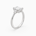 Emerald Pear Side Three Stone Classic in 14K White Gold angled