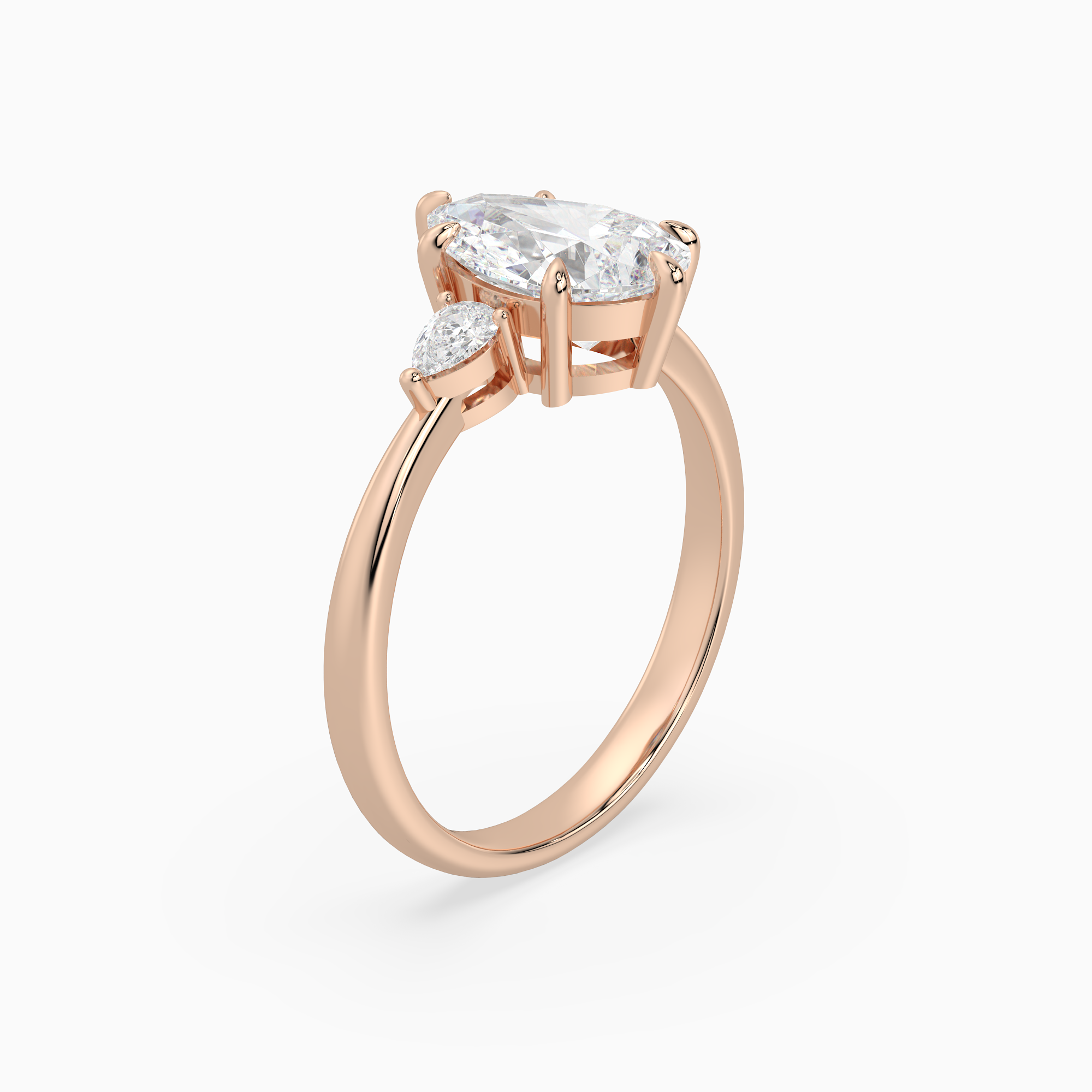 Pear Pear Side Three Stone Classic in 14K Rose Gold angled