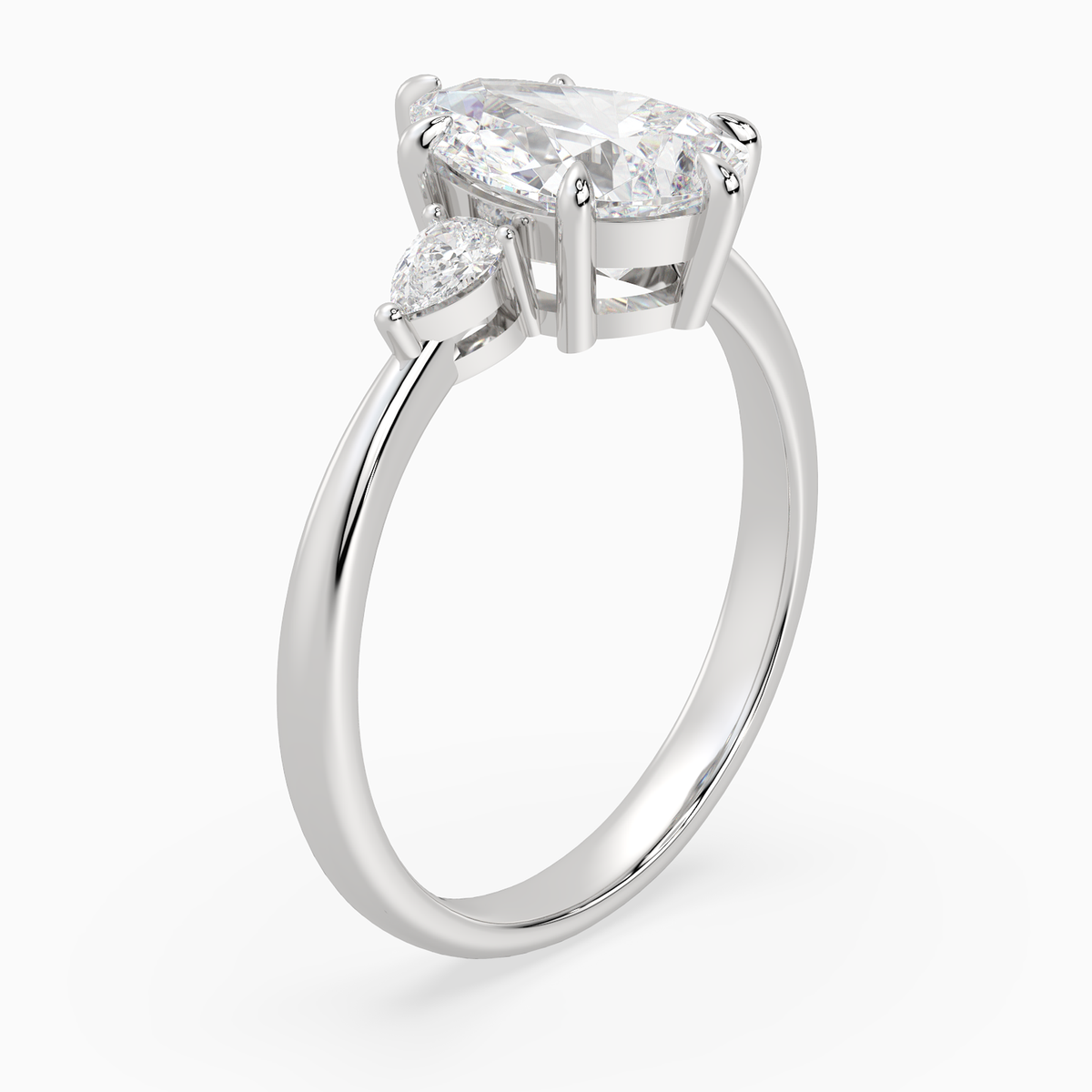 Pear Pear Side Three Stone Classic in 14K White Gold angled