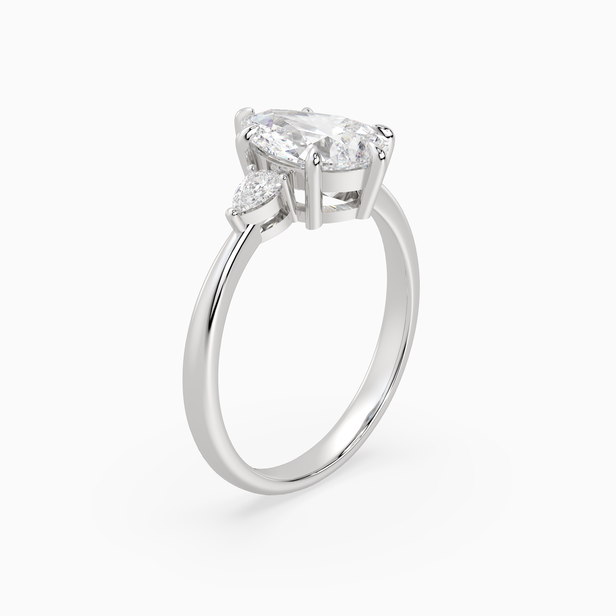 Pear Pear Side Three Stone Classic in 18K White Gold angled